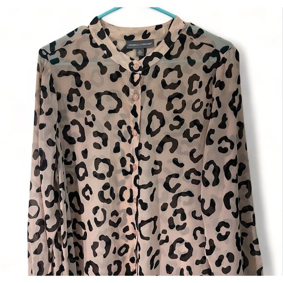 Jessica London Womens Leopard Print Button-Down Tunic Blouse Size 18W - Picture 3 of 15
